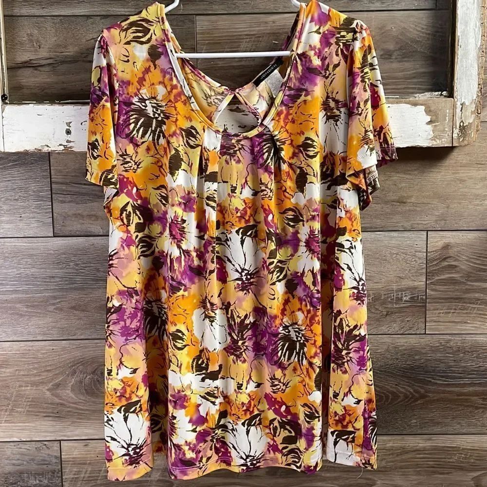 Hindenburg Womens Fall Floral Blouse, Keyhole Back, Size 2X, Fall Colors